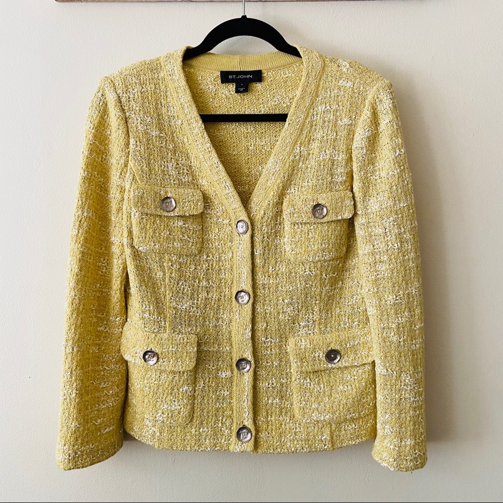 EUC St. John Yellow/White Knit Cardigan | Size 6